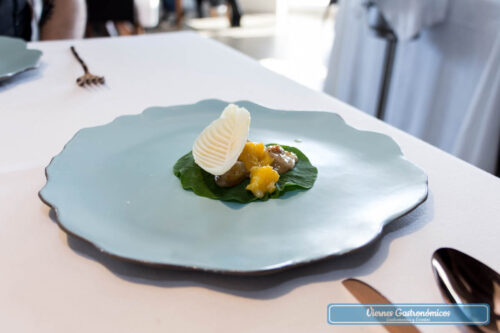 Restaurant L’Antic Molí - Jornadas de la Galera 2017 - “Cebiche” de galera sobre hoja de capuchina y flor de naranja