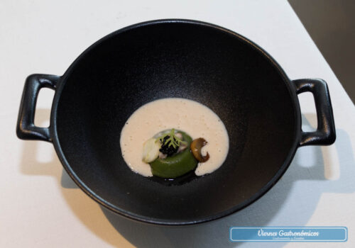 Restaurant L’Antic Molí - Jornadas de la Galera 2017 - Velouté de galera, anguila ahumada, caviar de arenque, setas de cardo e hinojo